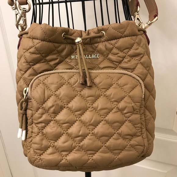 GUC MZ Wallace Tan Crosby Bucket Quilted Crossbody Bag 2 Original Straps - Picture 2 of 7